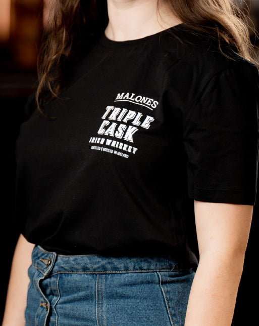 Malones Irish Whiskey Black T-Shirt (small logo, big stag)