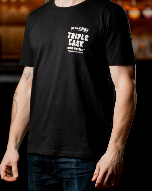 Malones Irish Whiskey Black T-Shirt (small logo, big stag)