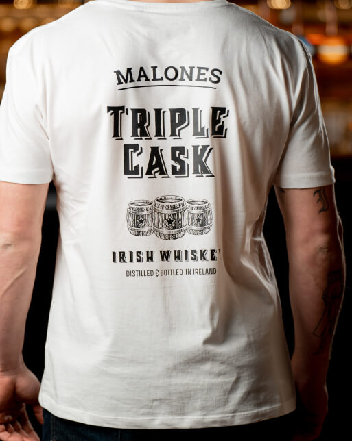Malones Irish Whiskey White T Shirt (small stag, big logo)